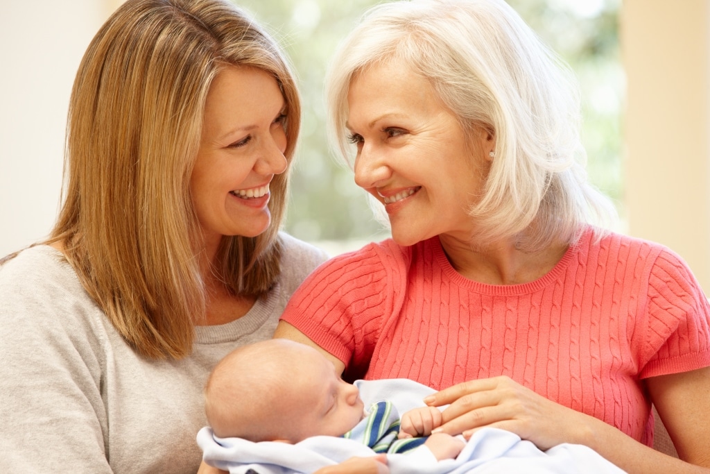 Grandmother with mom and baby.