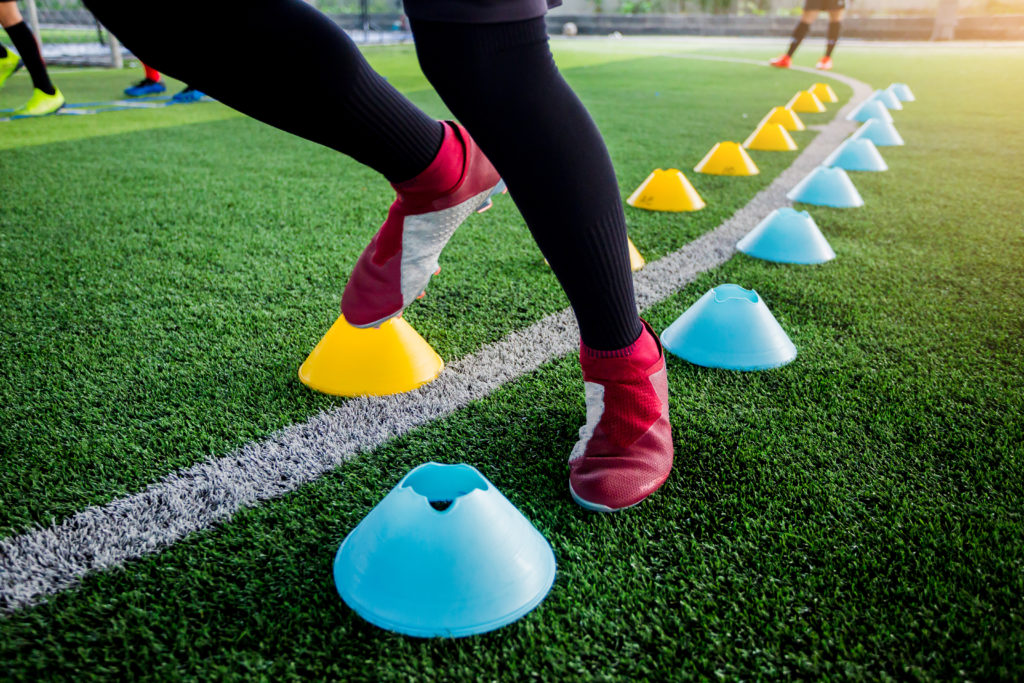 Soccer player doing drills