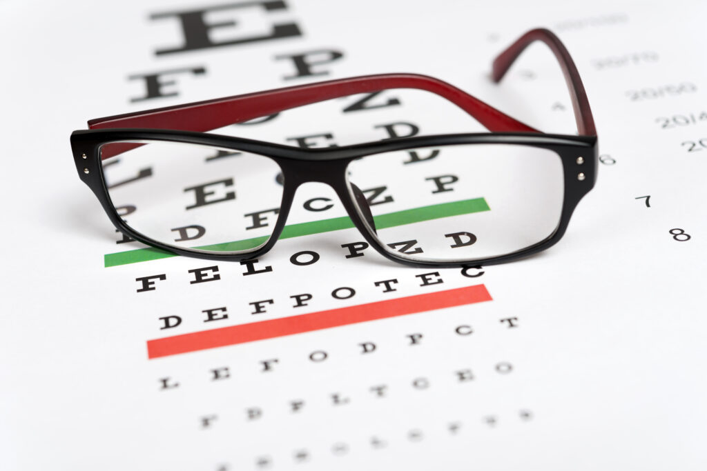 Vision chart and eyeglasses