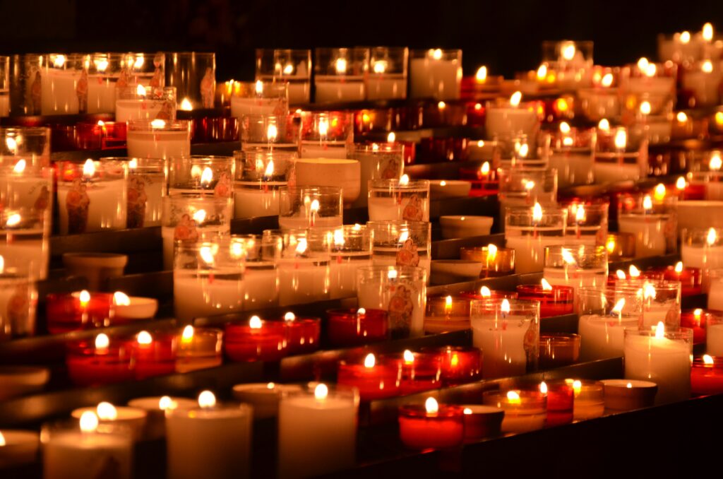 Flickering memorial candles